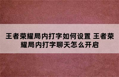 王者荣耀局内打字如何设置 王者荣耀局内打字聊天怎么开启